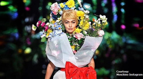 Gigi Hadid Struts as Flower Arrangement For Moschino