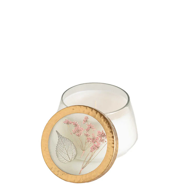 Rosy Rings Apricot Rose Accent Pressed Floral Candle